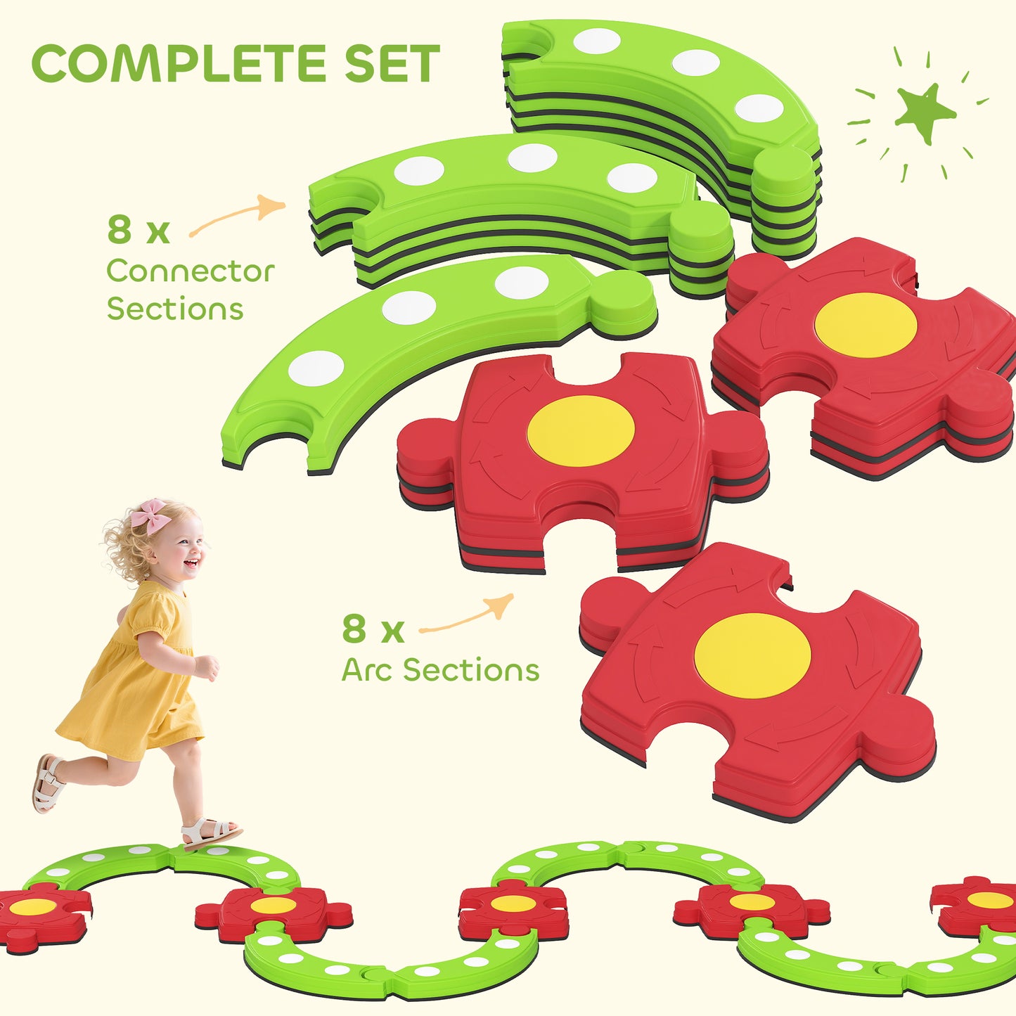 13 PCS Kids Balance Beam Stepping Stones Set with Non-slip Textured Surface, Outdoor Indoor for Toddlers, Green