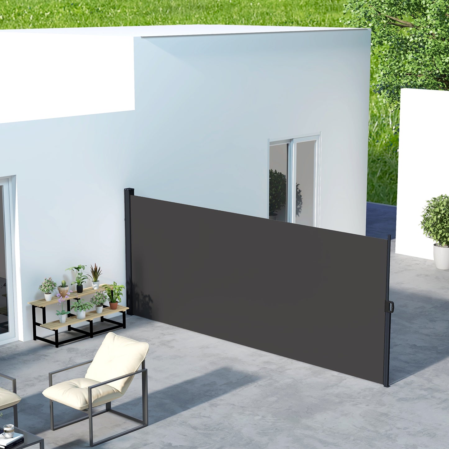 Retractable Side Awning, Outdoor Privacy Screen for Garden, Hot Tub, Balcony, Terrace, Pool, 400 x 180cm, Black