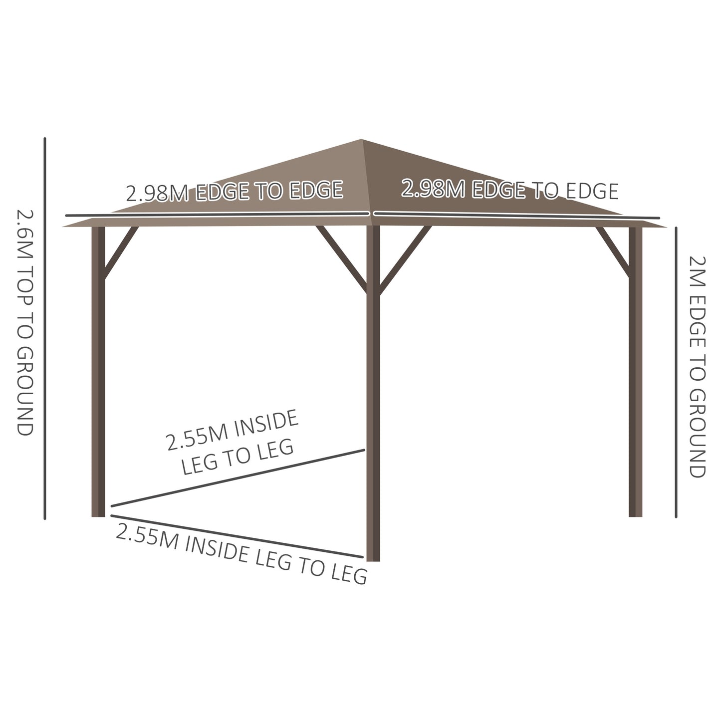 3 x 3(m) Metal Hardtop Gazebo, with Curtains and Accessories - Brown