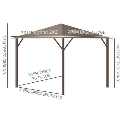 3 x 3(m) Metal Hardtop Gazebo, with Curtains and Accessories - Brown