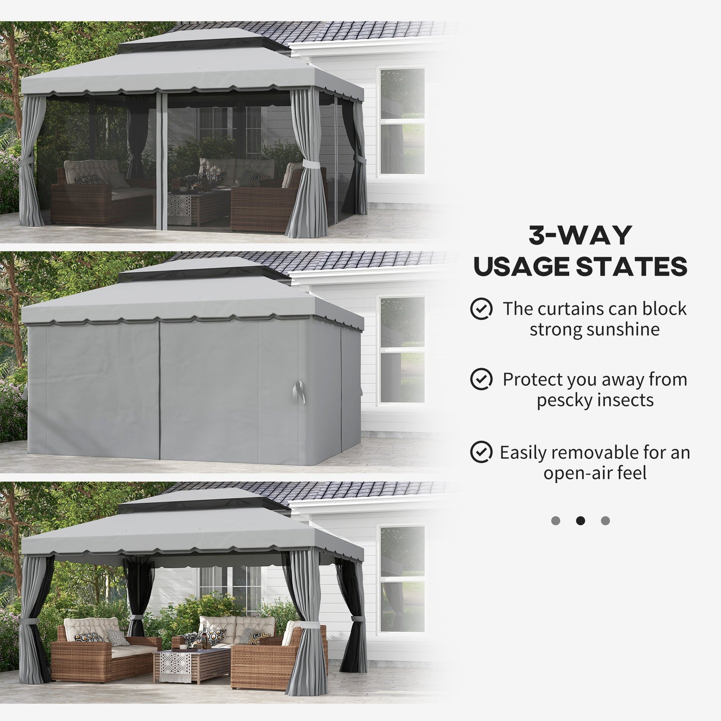 3 x 4m Aluminium Garden Gazebo, Marquee Canopy Shelter Pavilion Party Tent with Nets and Curtains for Garden and Deck