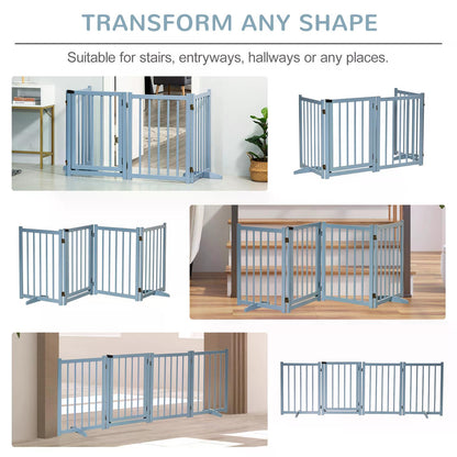 Pet Gate Wooden Foldable Dog Safety Barrier w/ 4 Panels for Small and Medium Dogs Blue