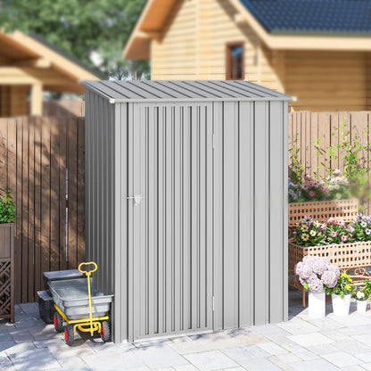 5ft x 3ft Garden Storage Shed, Outdoor Metal Shed with Sloped Roof, Aluminium Grey