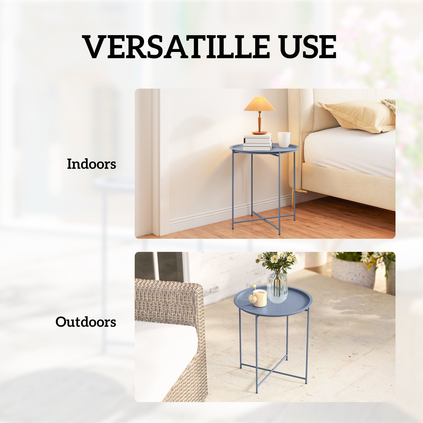 Steel Removable Tray Top Garden Table - Blue Grey