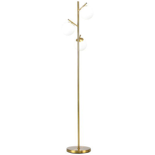 3-Light Tree Floor Lamps for Living Room, Modern Standing Lamp for Bedroom with Globe Lampshade