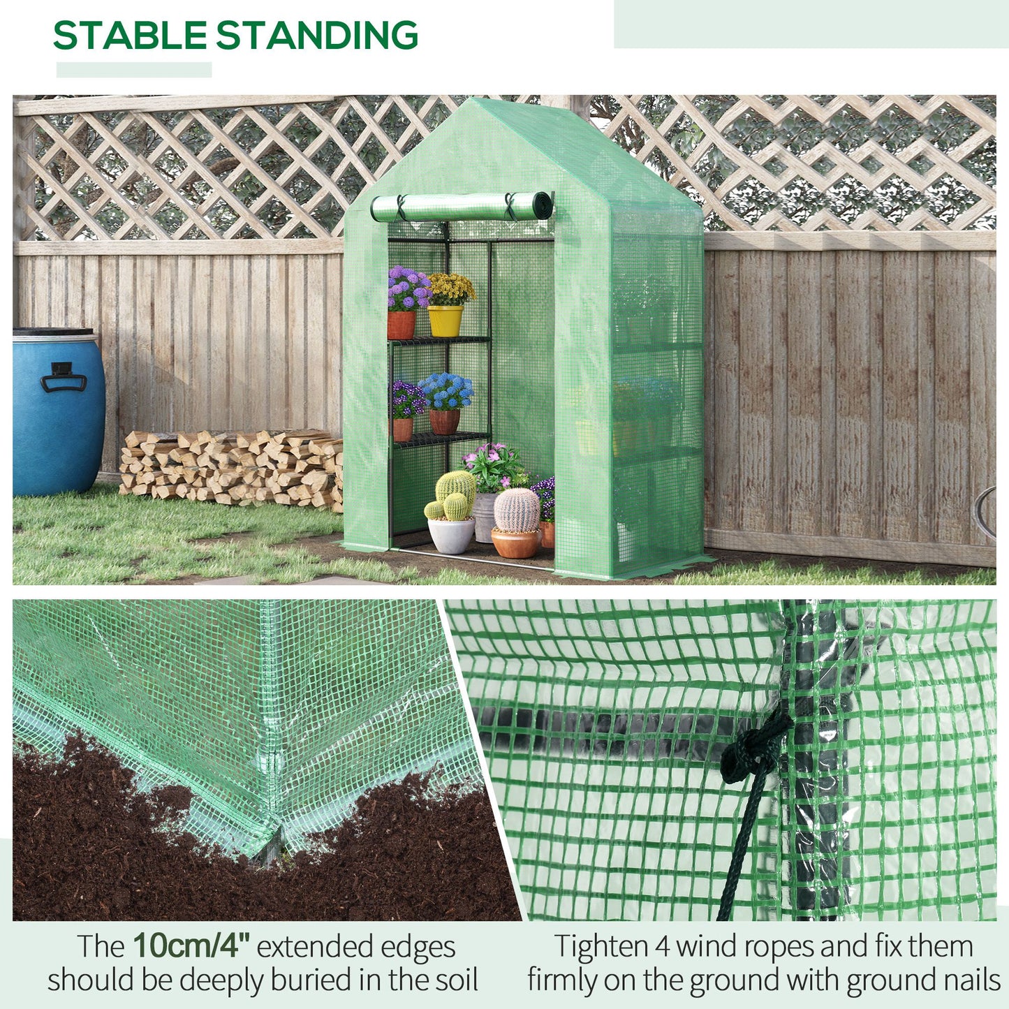 Walk In Greenhouse with Shelves, Portable Gardening Plant Grow House for Outdoor with 2 Tier Shelf, Roll-Up Zippered Door