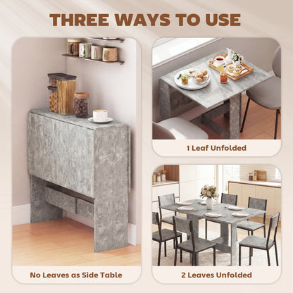 Folding Dining Table, Space-Saving Drop Leaf Kitchen Table for 4-6 People Grey