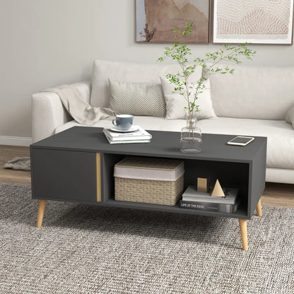 Modern Style Coffee Table with Open Storage Compartment & Cupboard