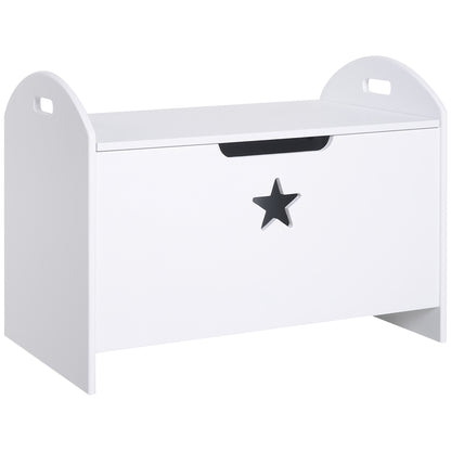 Kids Wooden Toy Box Organizer Children's Toy Storage with Lid Safety Hinge Side Handle Playroom Furniture White