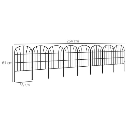 Metal Decorative Outdoor Picket Fence Panels Set of 8, Black