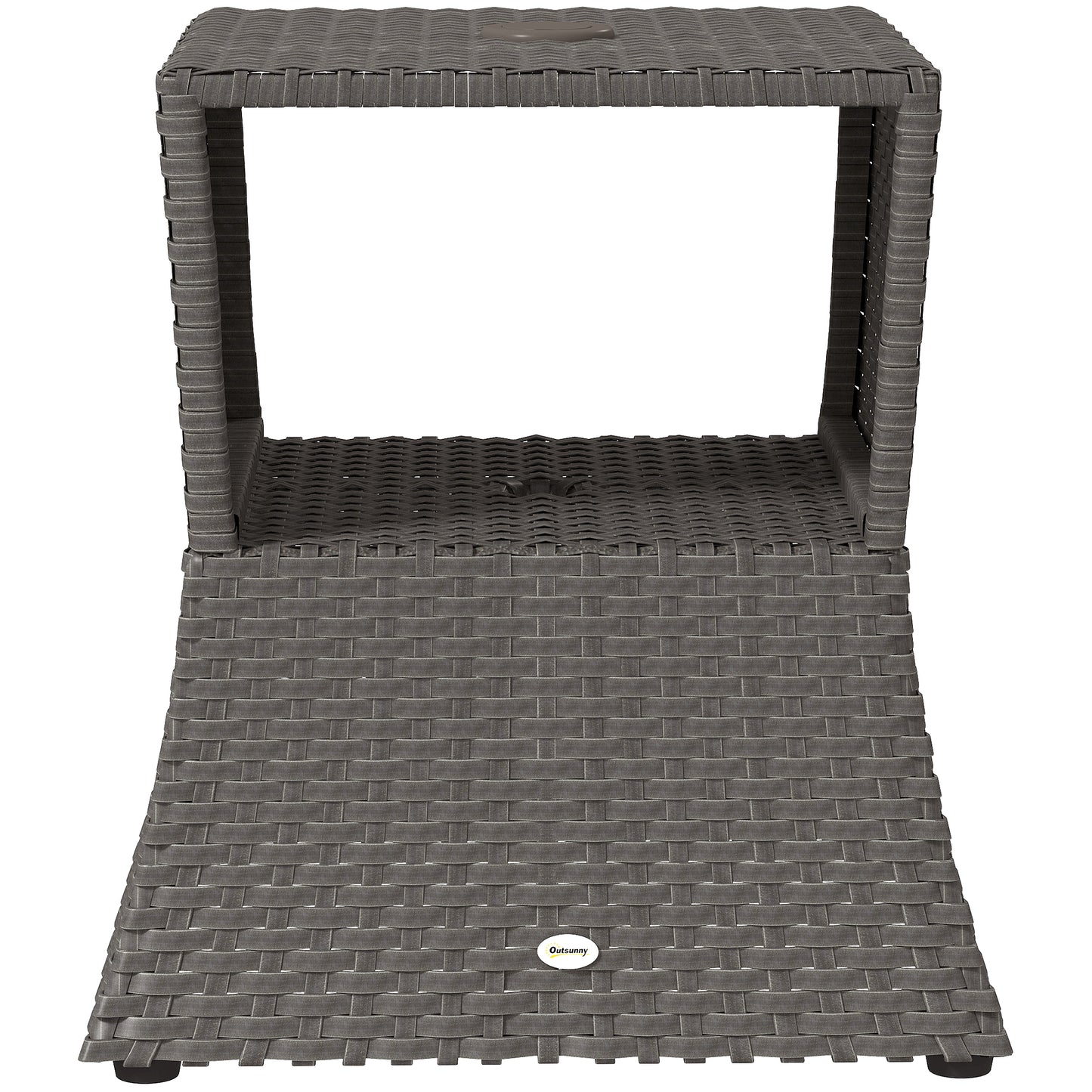 Rattan Outdoor Coffee Table, Wicker Garden Patio Bistro Side Table with Umbrella Hole and Storage Space, Dark Grey