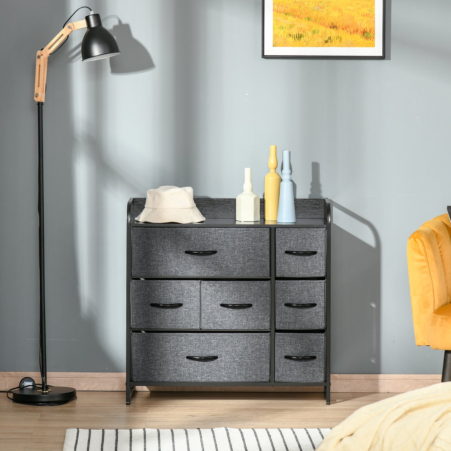 Chest of Drawers with 7 Foldable Drawers, 3-Tier Fabric Bedroom Dresser, Clothes Storage Unit for Bedroom, Living Room, Grey