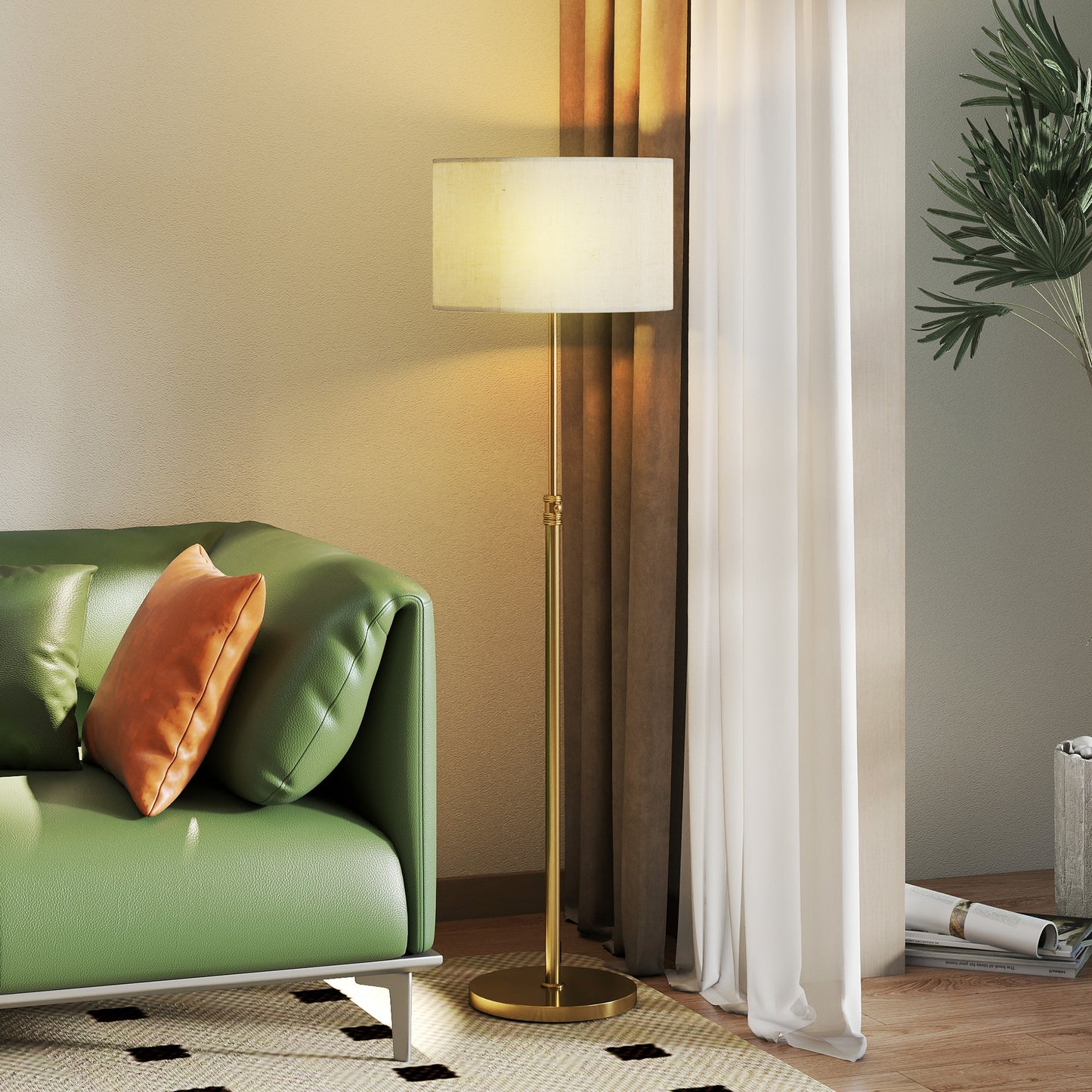 Floor Lamp with Remote, Height Adjustable Standing Lamp with Linen Shade