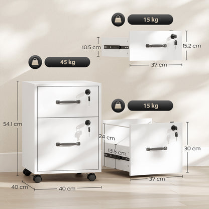 Rolling File Cabinet with 2 Drawers, Mobile Filing Cabinet with Hanging File Folder for Letter Sized Documents, White