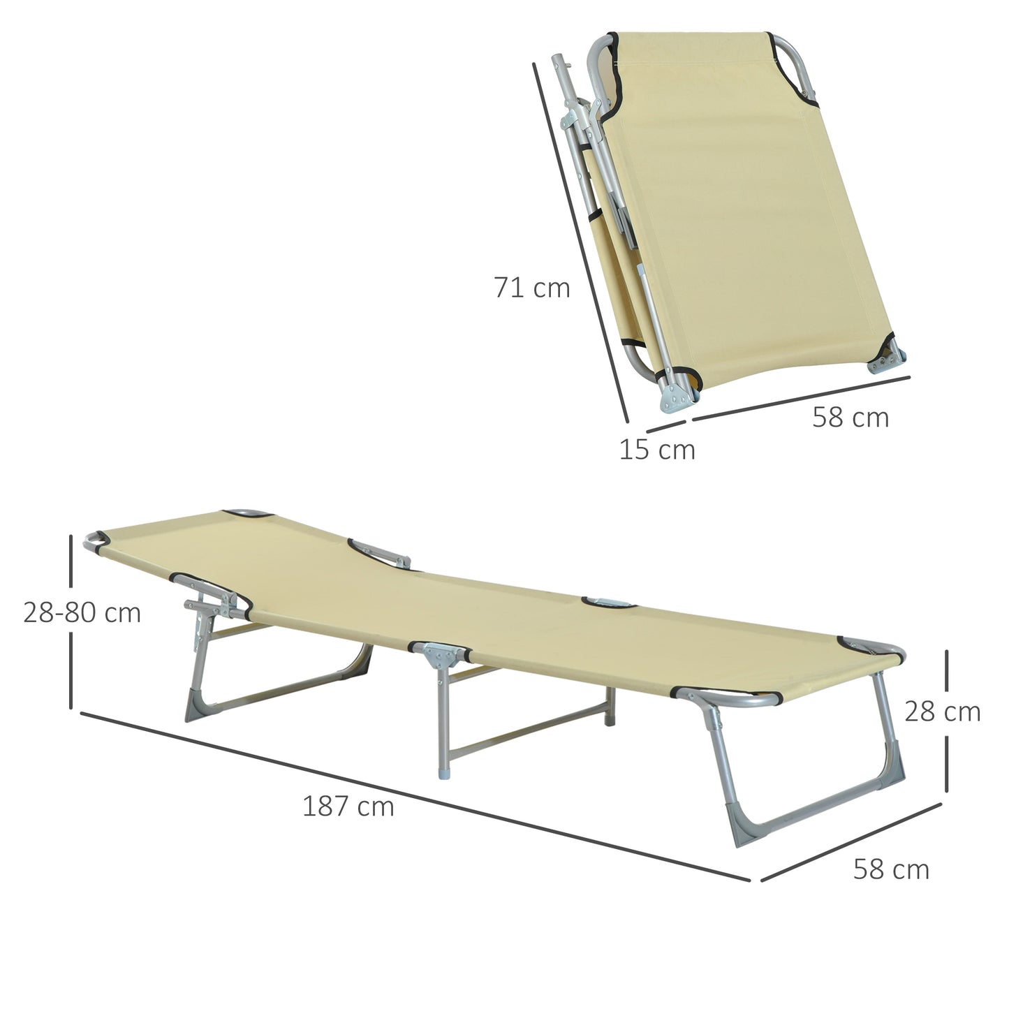 Reclining Sun Lounger Chair Folding Camping Bed with 4-Position Adjustable Backrest