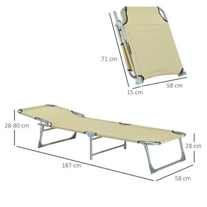 Reclining Sun Lounger Chair Folding Camping Bed with 4-Position Adjustable Backrest