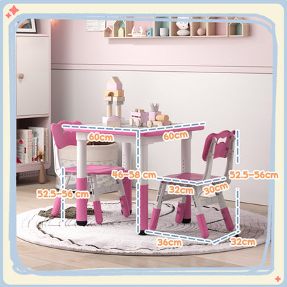Height Adjustable Toddler Table and Chair Set, 3-Piece Children Activity Table w/ 2 Chairs for Playroom, Bedroom - Pink