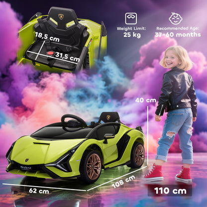 Lamborghini Sian Licensed Electric Car for Kids, 12V Kids Electric Ride on Car with Dual Motors, Remote Control, Green
