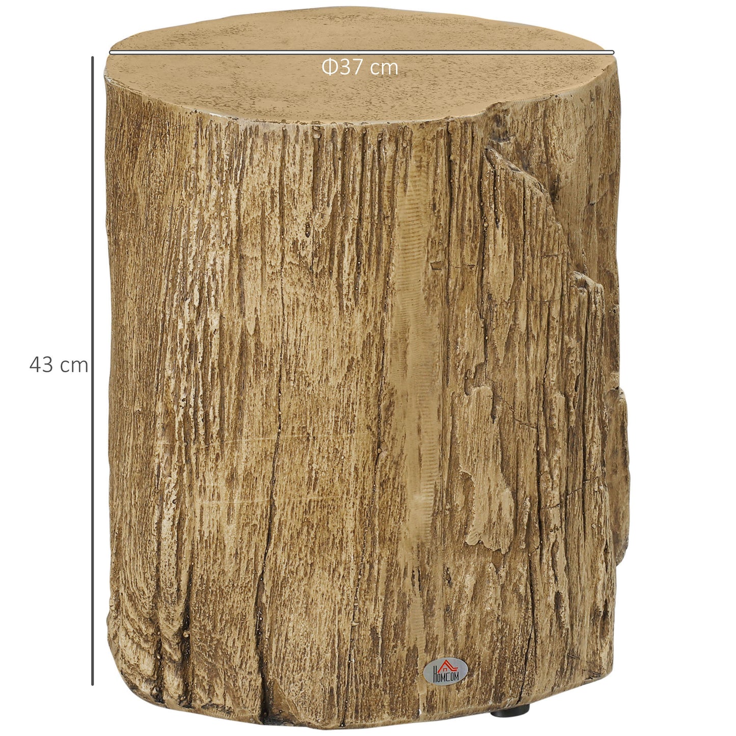 Tree Stump End Table, Round Concrete Side Table for Indoor and Outdoor Use, Natural Wood Effect