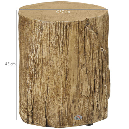 Tree Stump End Table, Round Concrete Side Table for Indoor and Outdoor Use, Natural Wood Effect