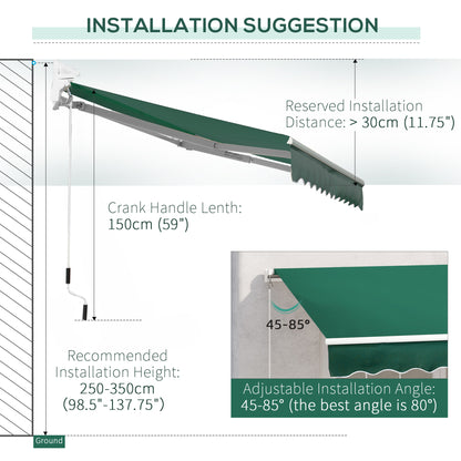 Awning Canopy Manual Retractable Porch Sun Shade Shelter 3 x 2m Green