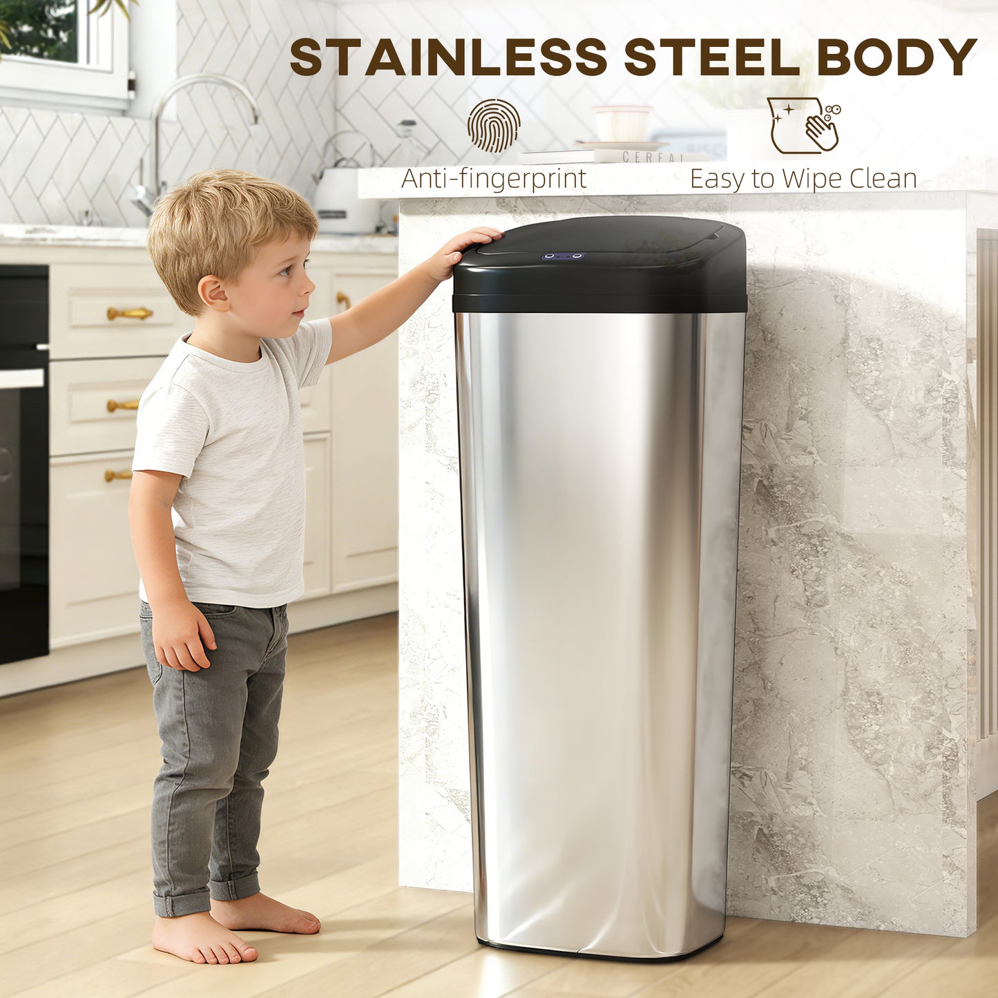 50L Stainless Steel Sensor Bin - Silver Tone