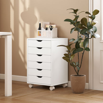6 Drawer Vertical File Cabinet, Mobile Filing Cabinet with Quiet Drawers and Wheels with 2 Brakes, White