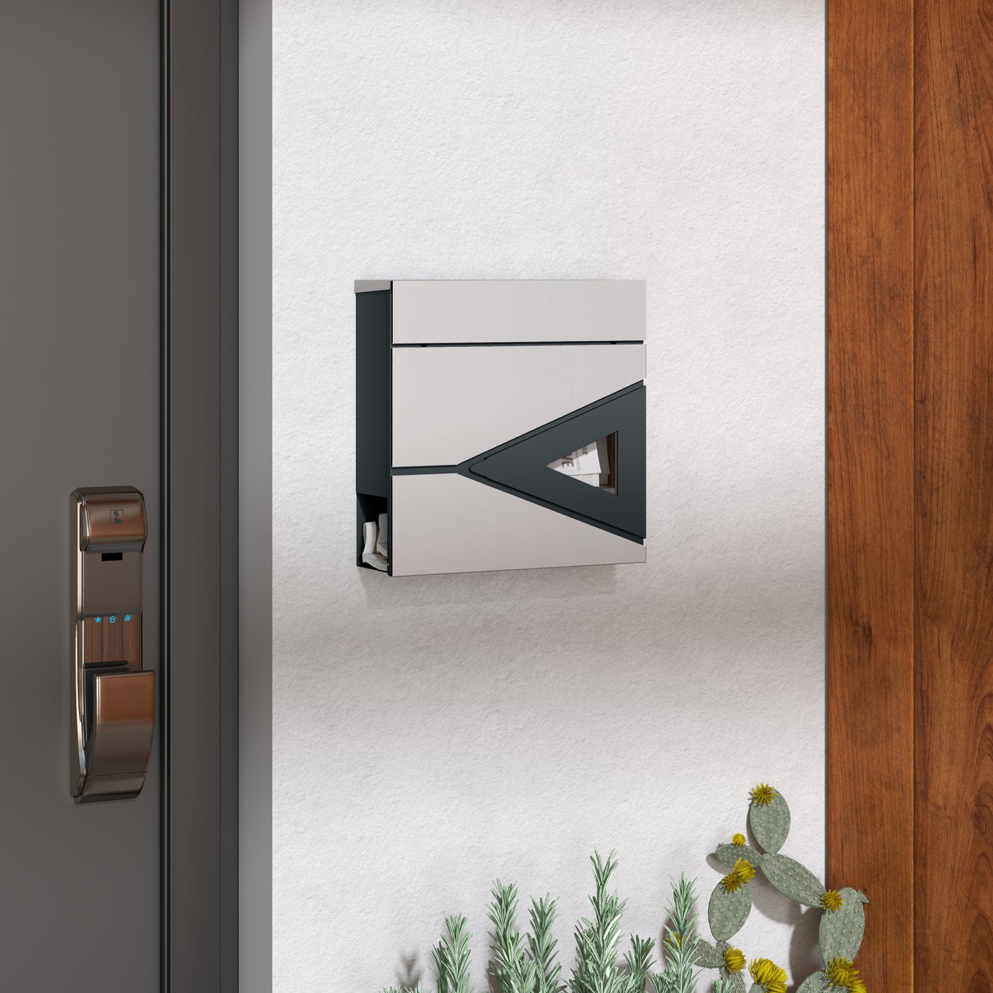 Wall Mounted Post Box with Viewing Window, 2 Lock, Modern Galvanised Steel Mailbox with Copper Core