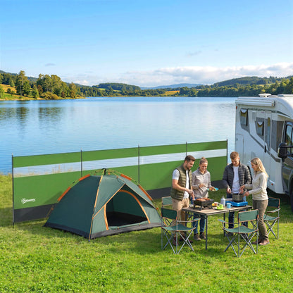 Camping Windbreaker with Clear Windows, Carry Bag and Steel Poles, for Beach Caravan Campervan, 725 x 140cm, Army Green