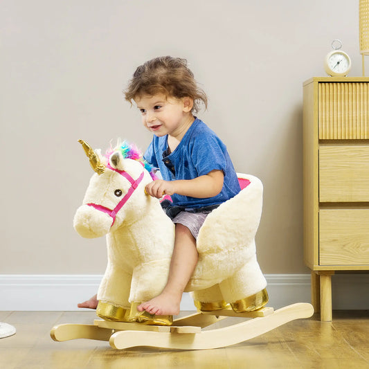 Unicorn Ride on Rocking Horse Toy with Realistic Sound Effect and Bucket Seat with Safety Belt