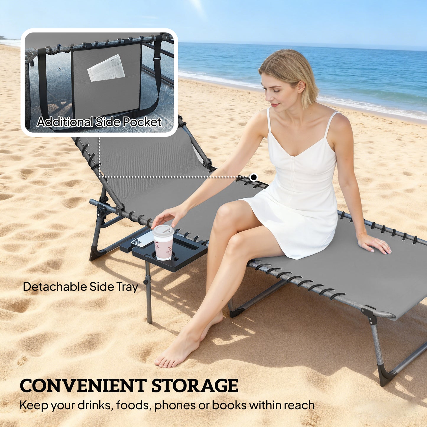 Five-Position Reclining Sun Loungers Set of 2 - Grey