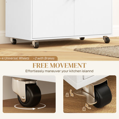Rolling Kitchen Island with Drop Leaf, Kitchen Storage Cart with Drawer, Spice Rack and Towel Rack, White