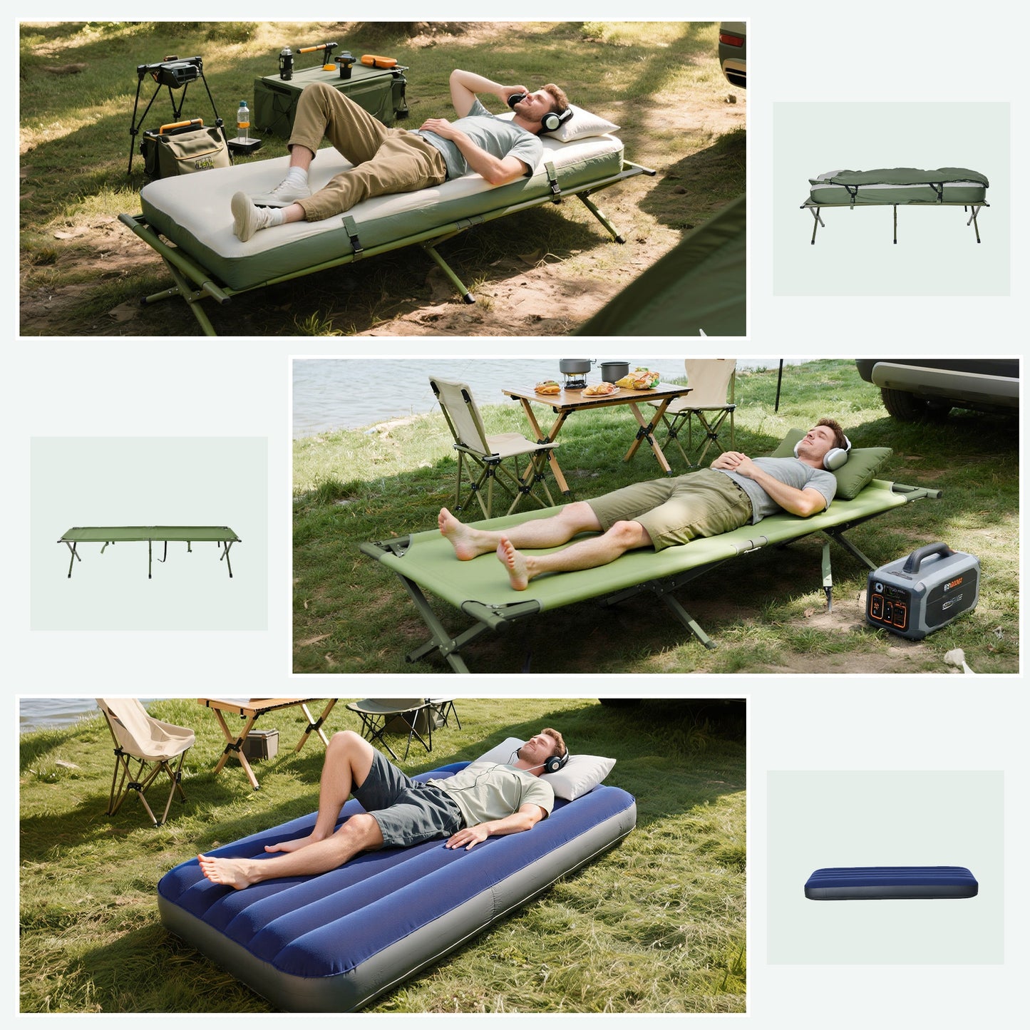 1 person Foldable Camping Tent w/Sleeping Bag Air Mattress Outdoor Hiking Picnic Bed cot w/Foot Pump