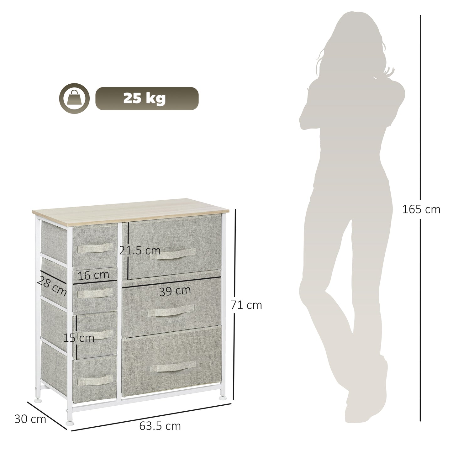 Chest of Drawers with 7 Drawers, Fabric Drawers with Large Storage Space, Drawers Dresser with Metal Frame