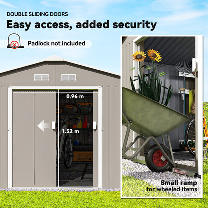 13 x 11ft Large Garden Shed, Mental Garden Storage Shed with Foundation Kit Ventilation & Doors, Light Grey