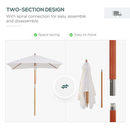 2m x 1.5m Garden Parasol Umbrella with Tilting Sunshade Canopy, Outdoor Market Table Umbrella with Wood and Bamboo Frame