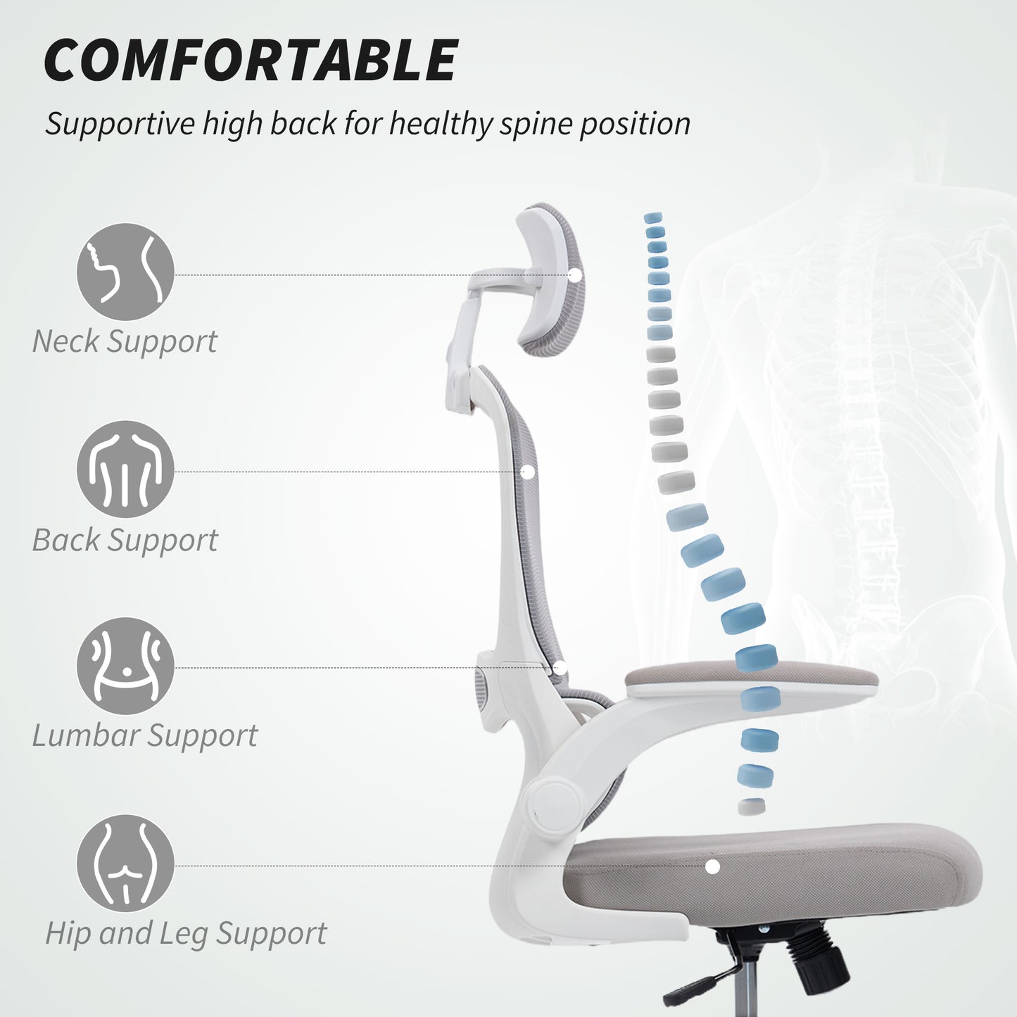Mesh Back Office Chair, with Lumbar Support - Grey
