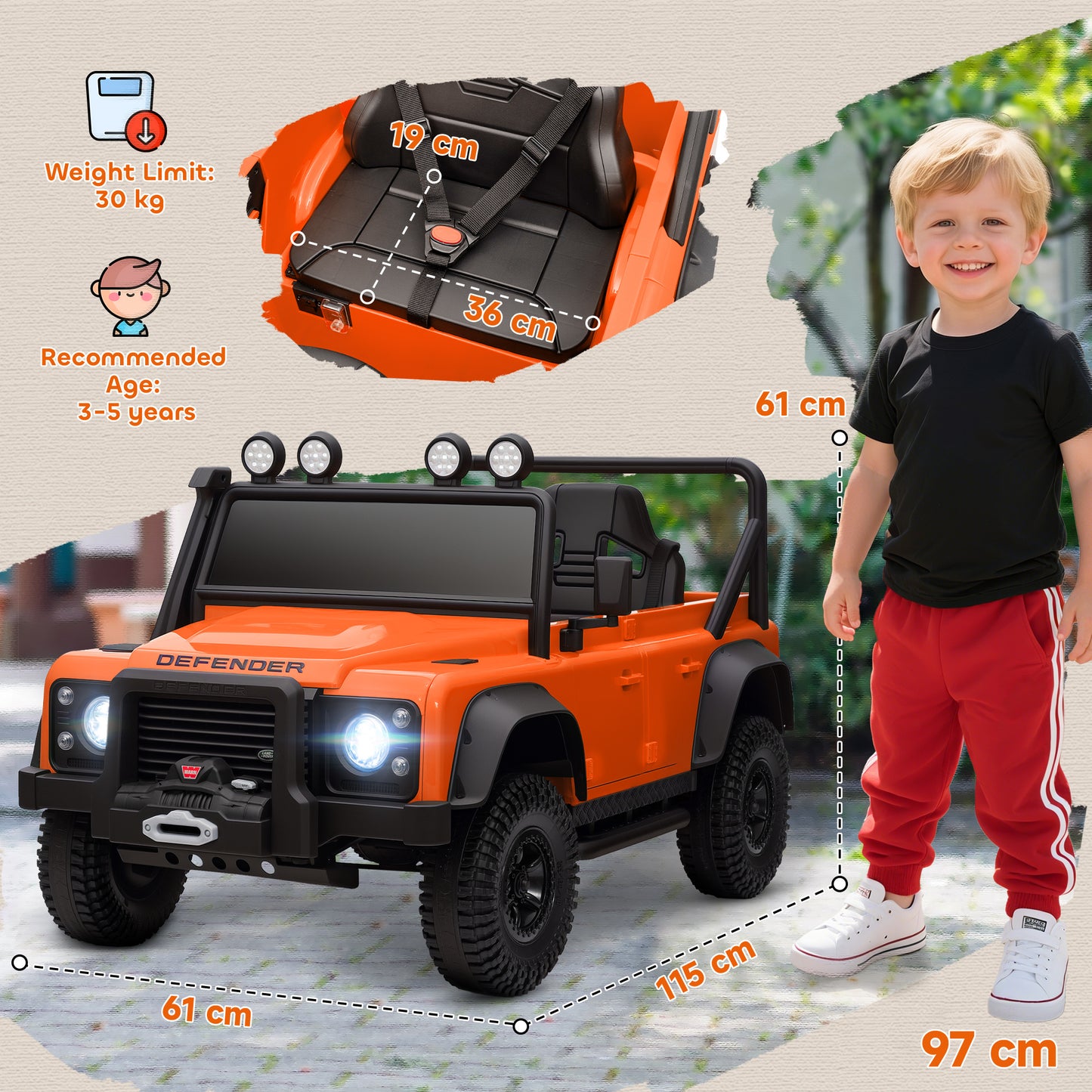 Kids Ride On Car with Remote Control, Music, Horn, 4 Spring Suspension Wheels, LED Lights for 3-5 Years Old, Orange