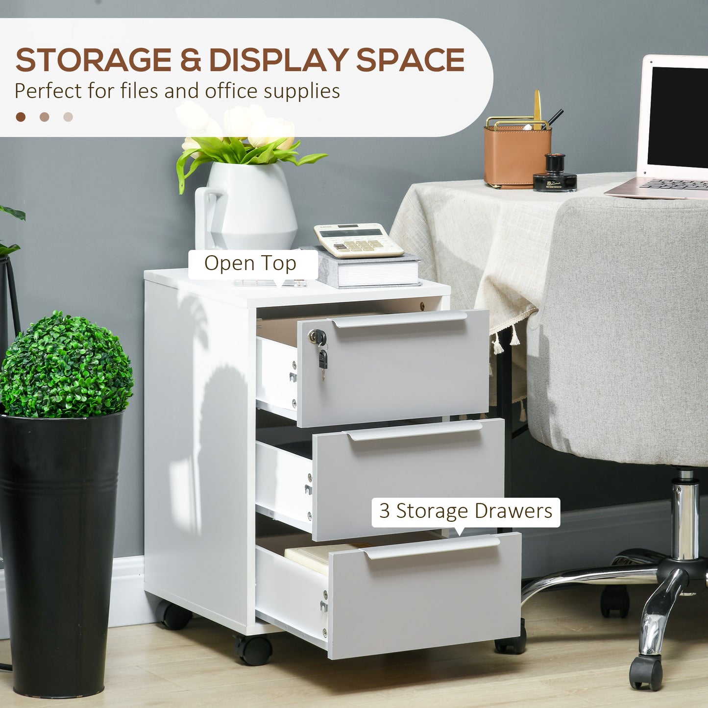 Three-Drawer Locking Filing Cabinet - Grey/White