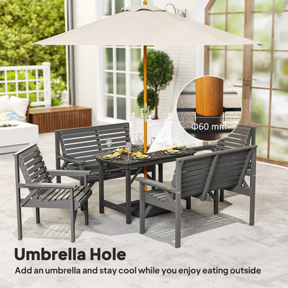 5 Piece Wooden Garden Dining Set for 6, Outdoor Conversation Set with 2 Armchairs, 2 Loveseats and Dining Table
