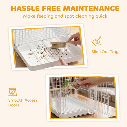 Bird Cage Foldable Portable Budgie Cage with Wooden Perch 2 Bowls for Travel 49 x 31 x 40 cm White