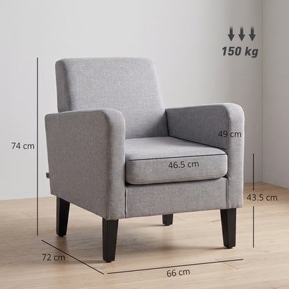 Linen-Look Boxy Armchair - Light Grey