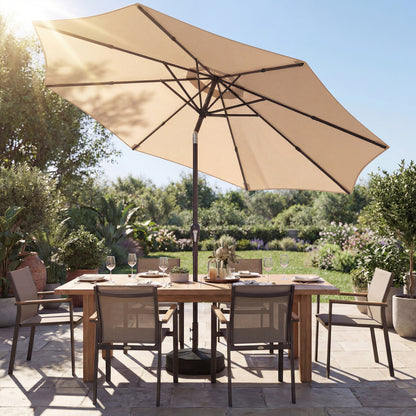 2.7 m Garden Parasol Umbrella with Cross Base and Sandbag, Retractable Ribs, Outdoor Table Market Umbrella, Khaki