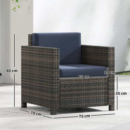 PE Rattan Garden Armchair with Cushion - Mixed Brown/Navy Blue