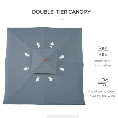 3 x 3 metre Patio Parasol Garden Umbrellas Sunshade Outdoor Wooden Parasol Canopy Double Tier, Dark Grey, BASE NOT INCLUDED