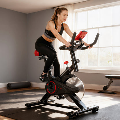 Indoor Upright Exercise Bike Machine, with Adjustable Seat, Resistance, Handlebar, LCD Display