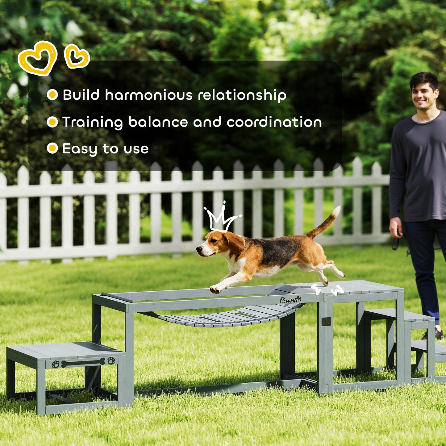 3 Pieces Wooden Dog Agility Training Equipment with Soft Bridge, Pause Platform and Pet Stair for Outdoor, Grey