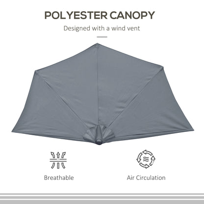 2.7m Garden Half Parasol, Outdoor Balcony Umbrella with 5 Steel Ribs, Patio Sun Shade, Grey