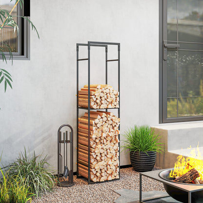 Metal Firewood Log Holder, Heavy Duty Firewood Rack with Adjustable Shelf, Indoor Outdoor Fireplace Wood Storage Shelf