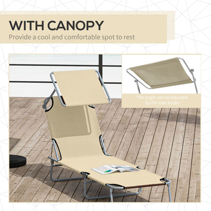 Folding Sun Lounger with Canopy, Reclining Sunbed with 4-Position Adjustable Backrest, 600D Oxford Cloth